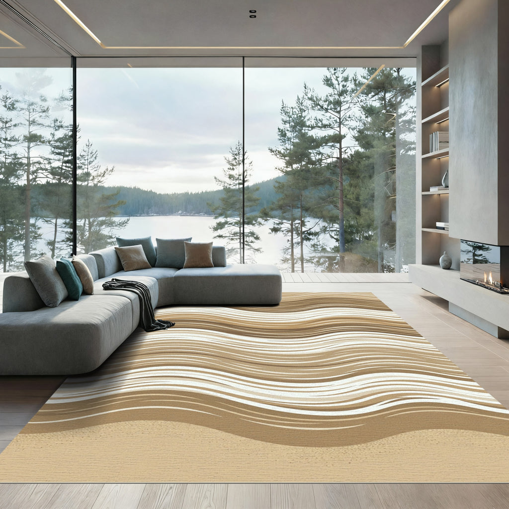 Neutral Earthy Wavy Sand Ripple Rug
