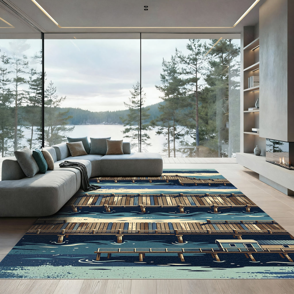 Coastal Wooden Piers Abstract Stripes Rug