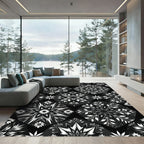 Black White Geometric Floral Medallion Rug
