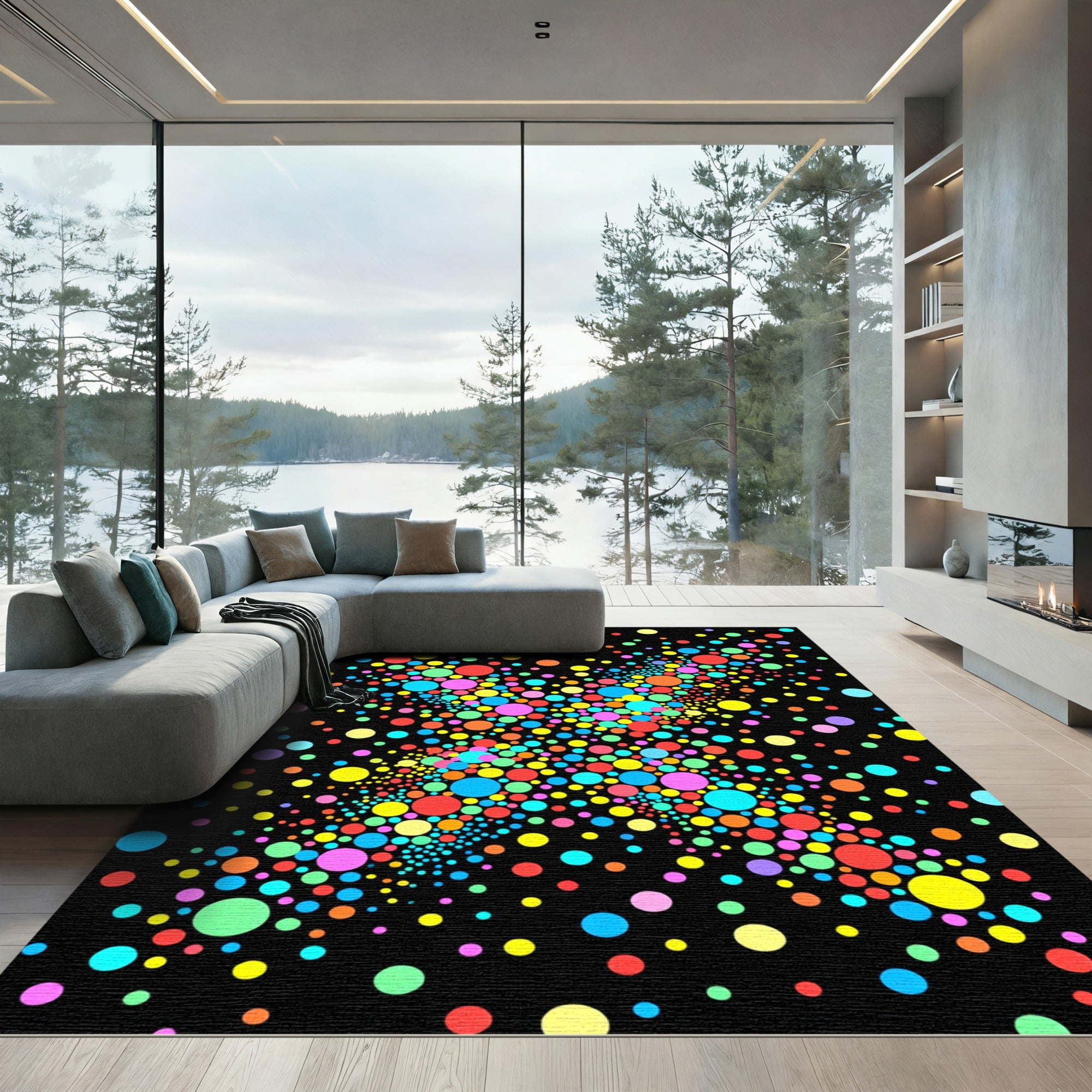 Colorful Polka Dot Burst Rug