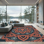 Coral Heart Lace Mandala Medallion Rug