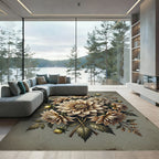 Muted Beige Ethereal Dalia Floral Composition Rug