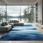 Azure Mountain Lake Watercolor Landscape Rug