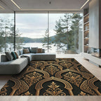 Ornate Gold Arch Damask Black Rug