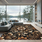 Elegant Gold Floral Botanical Medallion Rug
