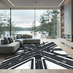 Modern Monochrome Highway Intersection Abstract Rug