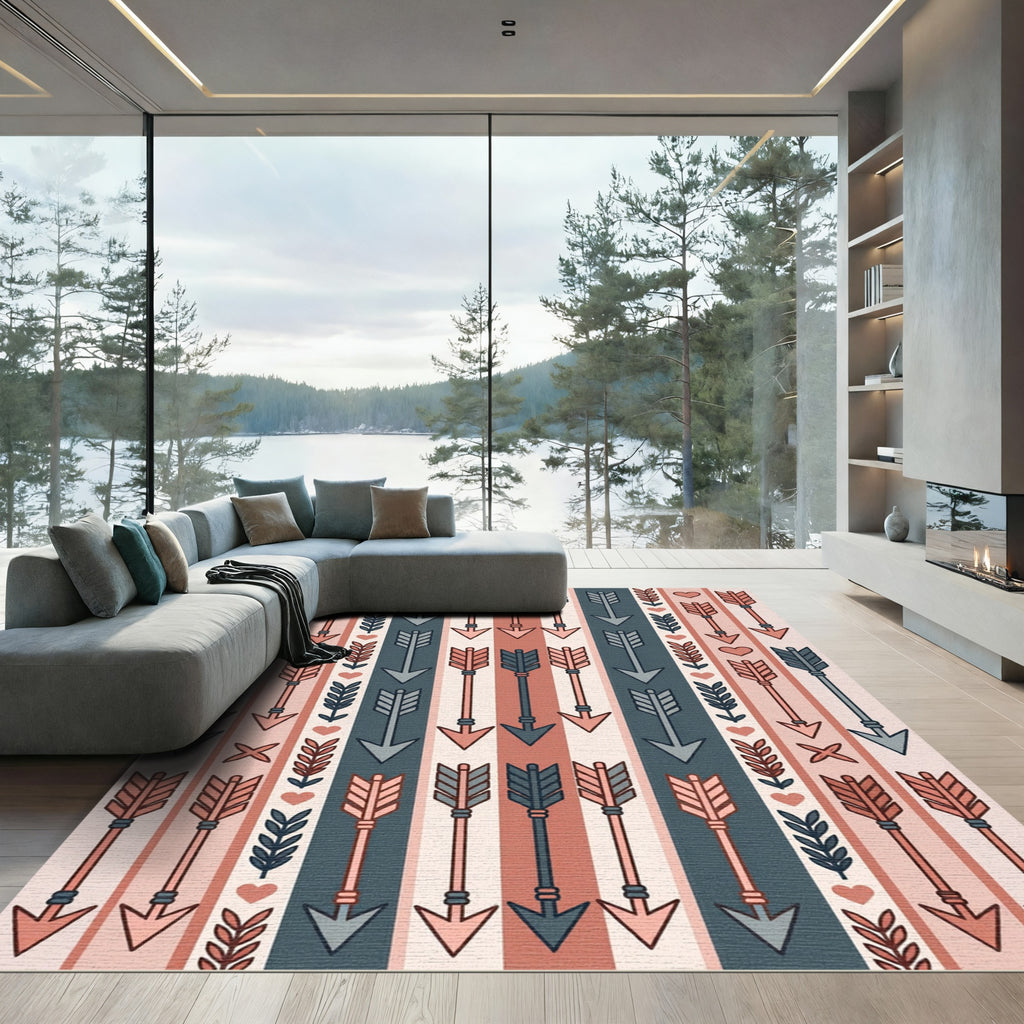 Neutral Tribal Arrows Heart Stripes Rug