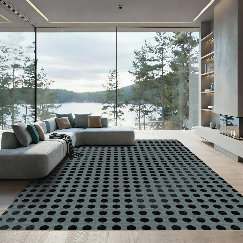 Modern Gray Polka Dot Grid Rug