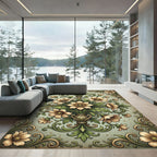 Elegant Sage Floral Scroll Damask Rug