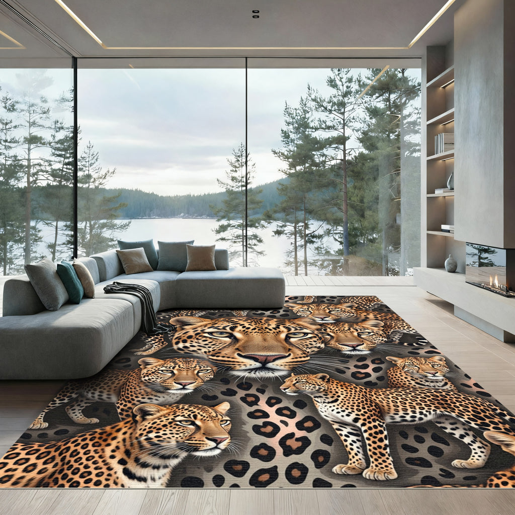 Realistic Leopard Spot Wildlife Composition Rug