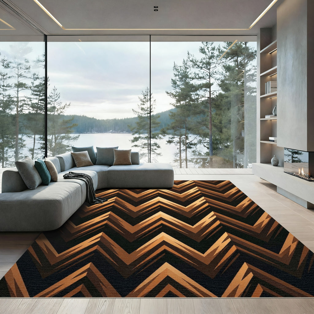 Golden Bronze Jagged Chevron Overlay Rug