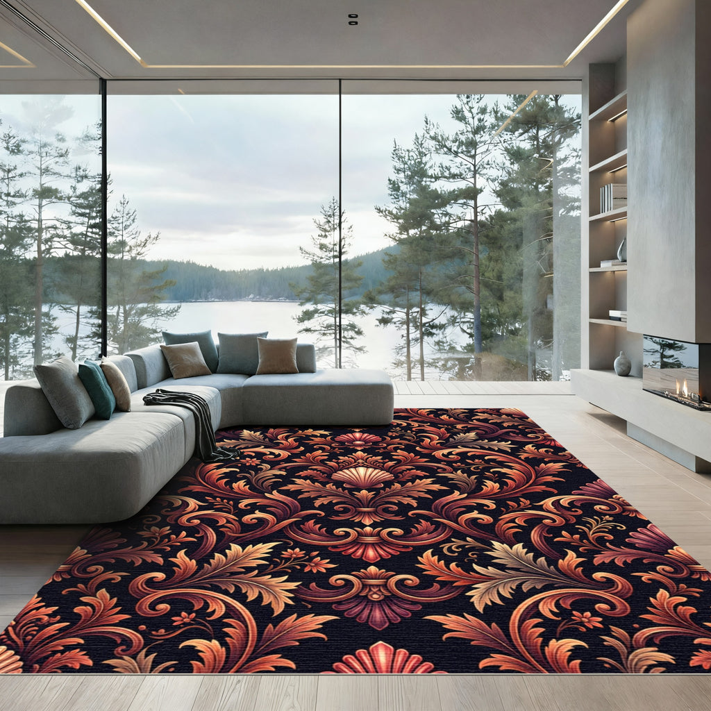 Ornate Copper Floral Acanthus Swirl Rug