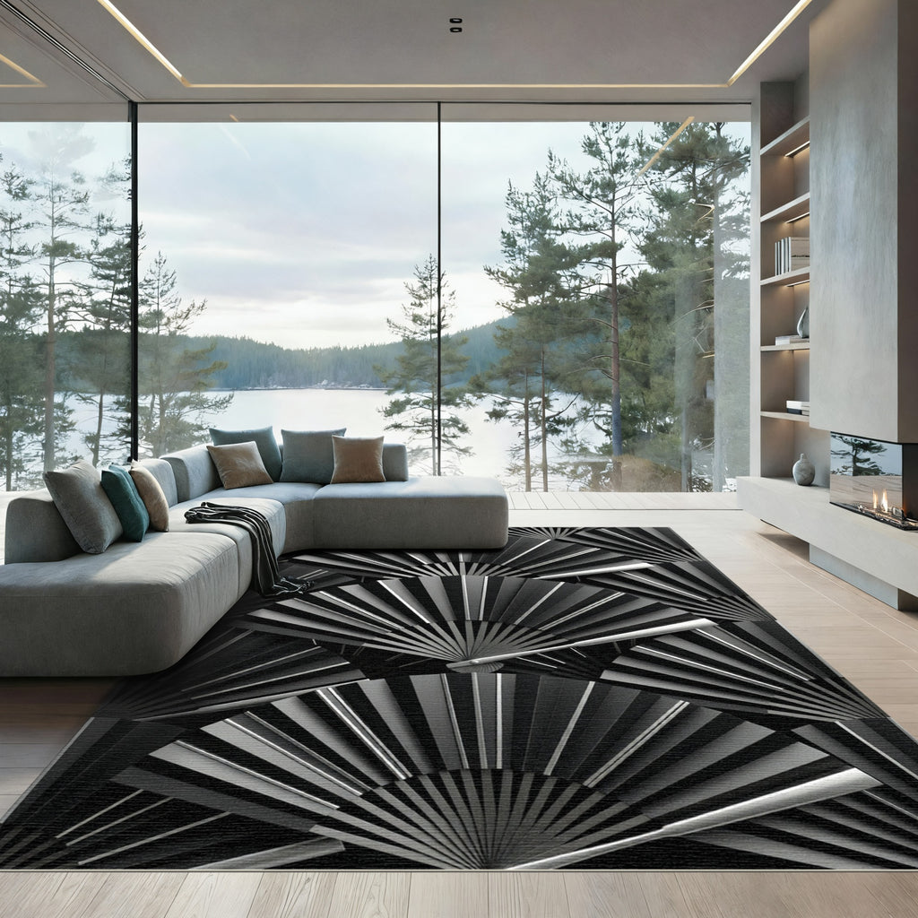 Monochrome Fan Blade Geometric Abstract Rug