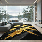 Black and Gold Metallic Abstract Stroke Rug