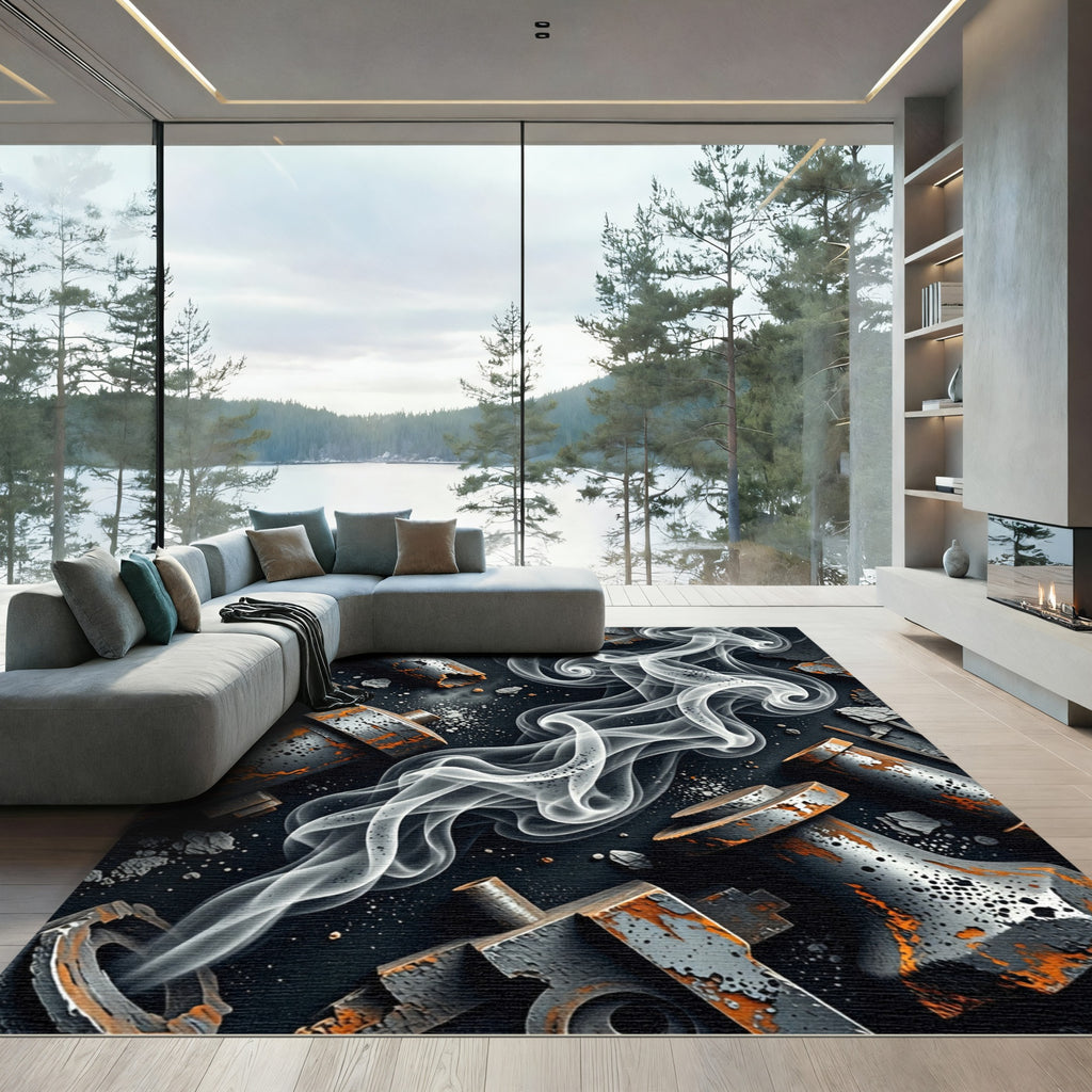 Smoky Industrial Steel Abstract Rust Art Rug