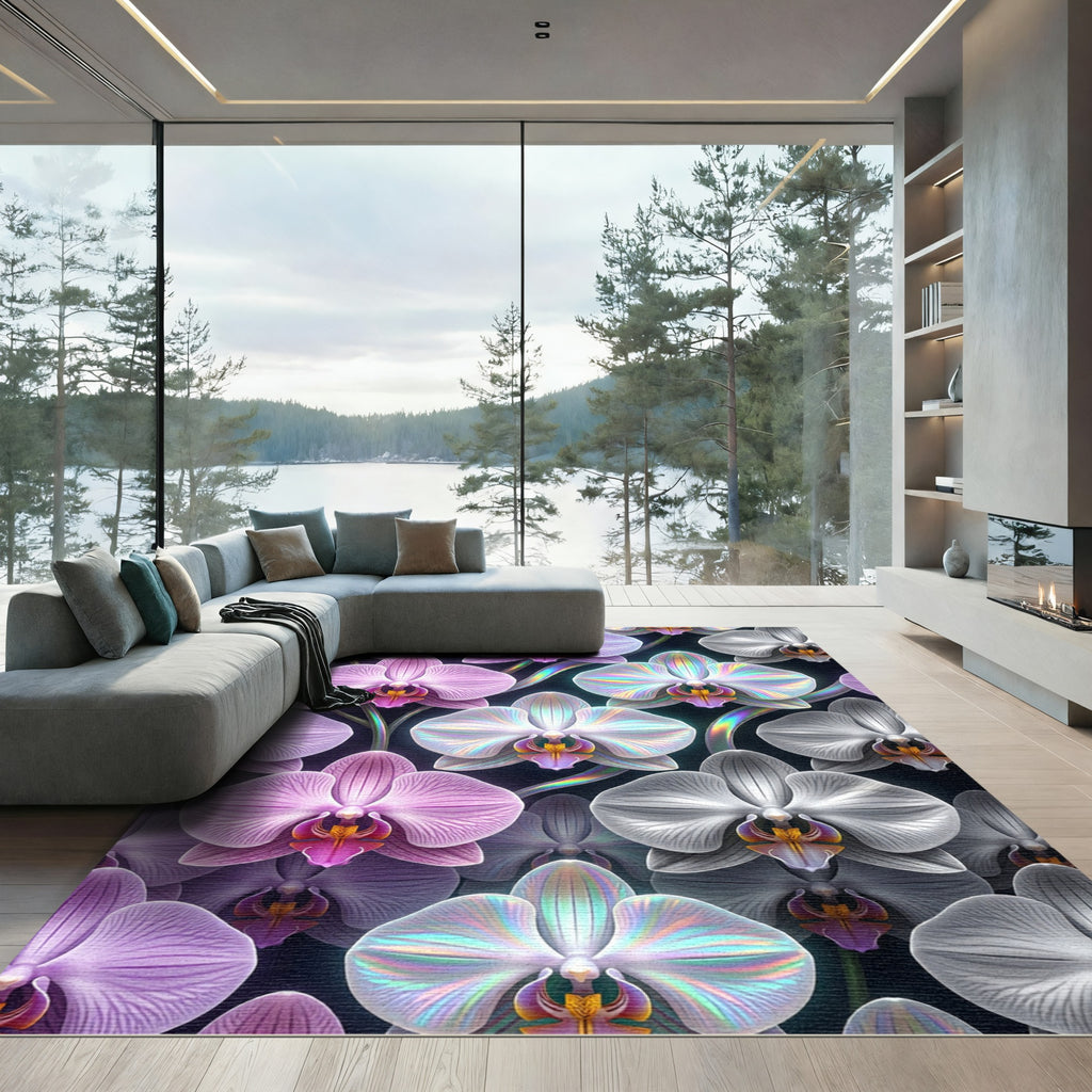 Luminous Iridescent Orchid Blossom Composition Rug