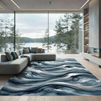 Deep Blue Watercolor Ocean Wave Rug