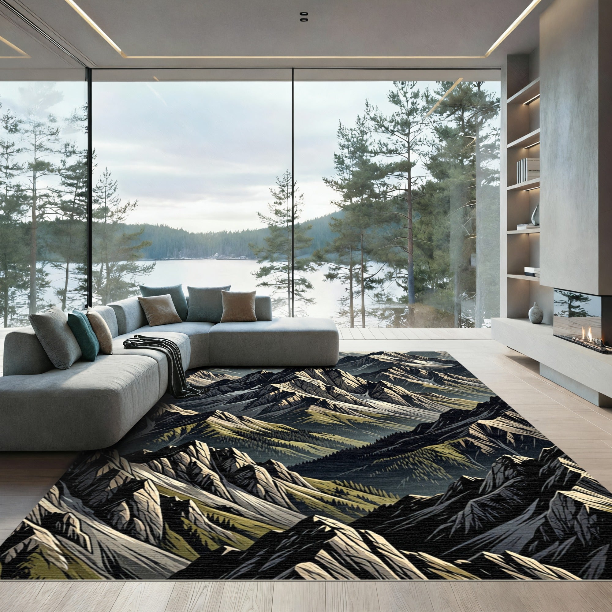 Jagged Peaks Forest Scape Rug