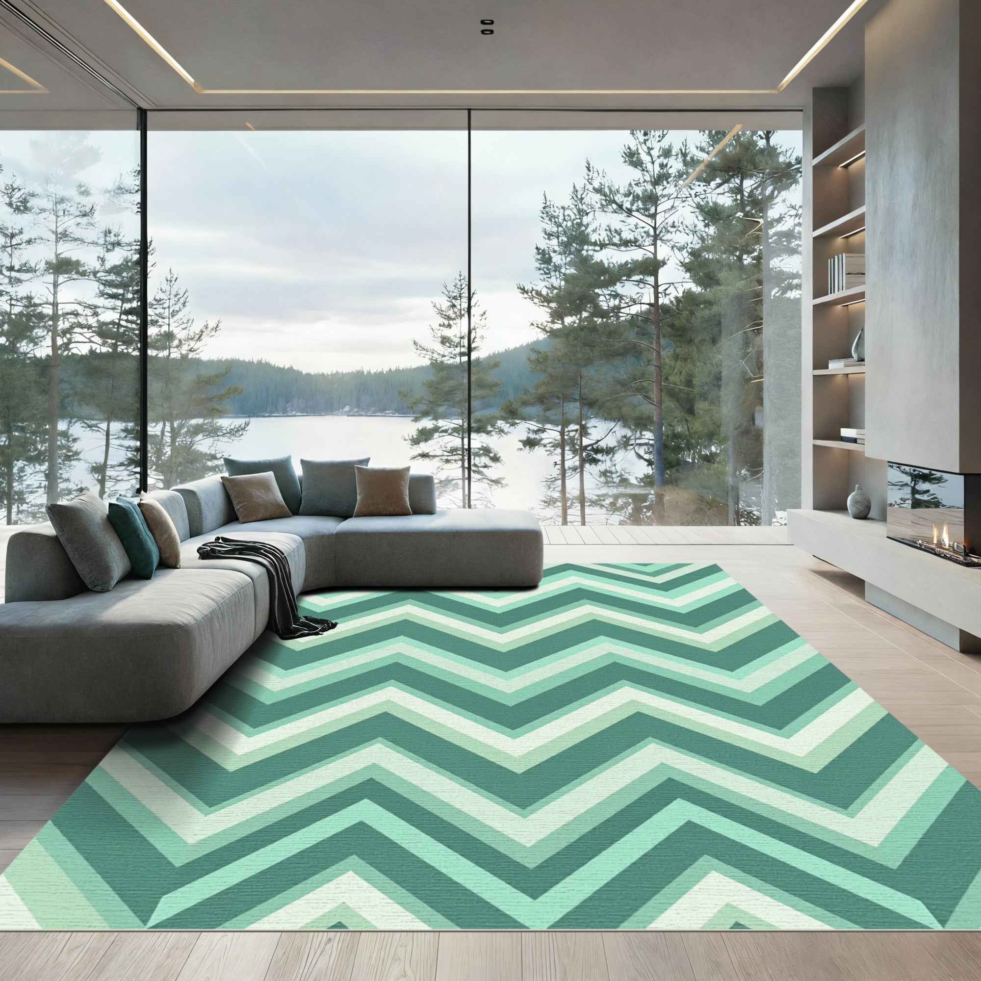 Aqua Teal Chevron Stripes Rug