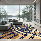 Navy Blue Linked Chain Spiral Whirl Rug