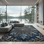Ornate Blue Silver Botanical Mandala Rug