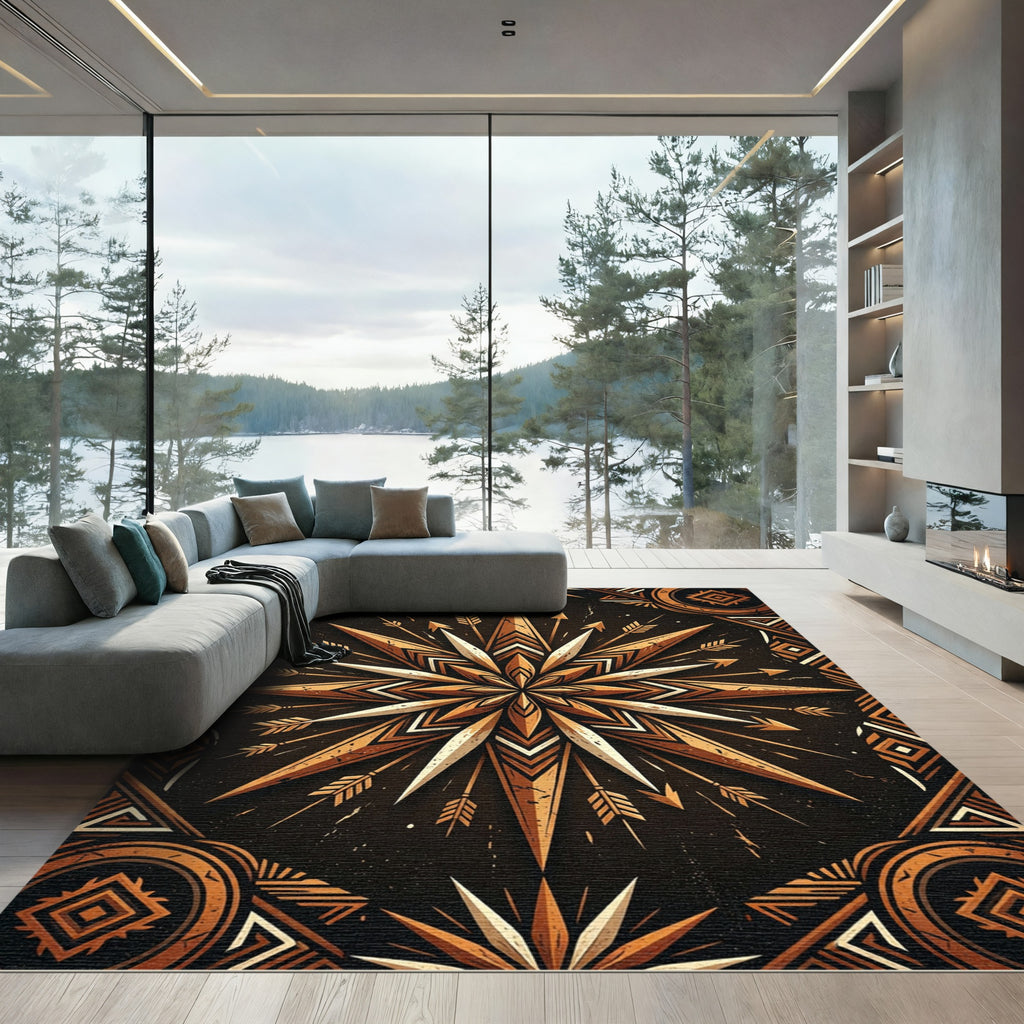 Bronze Geometric Compass Star Ray Rug