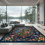 Ornate Floral Medallion Blue Rug