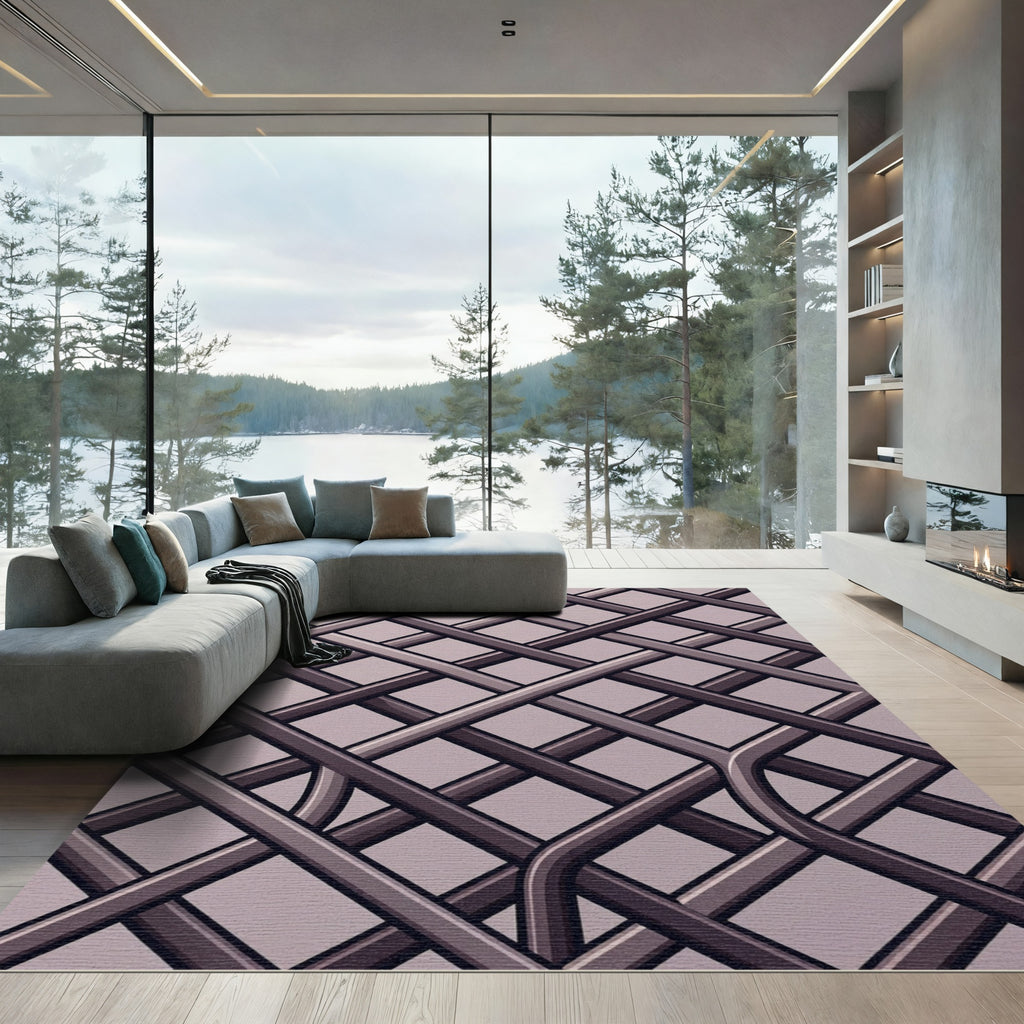 Minimalist Gray Intersecting Lattice Grid Rug