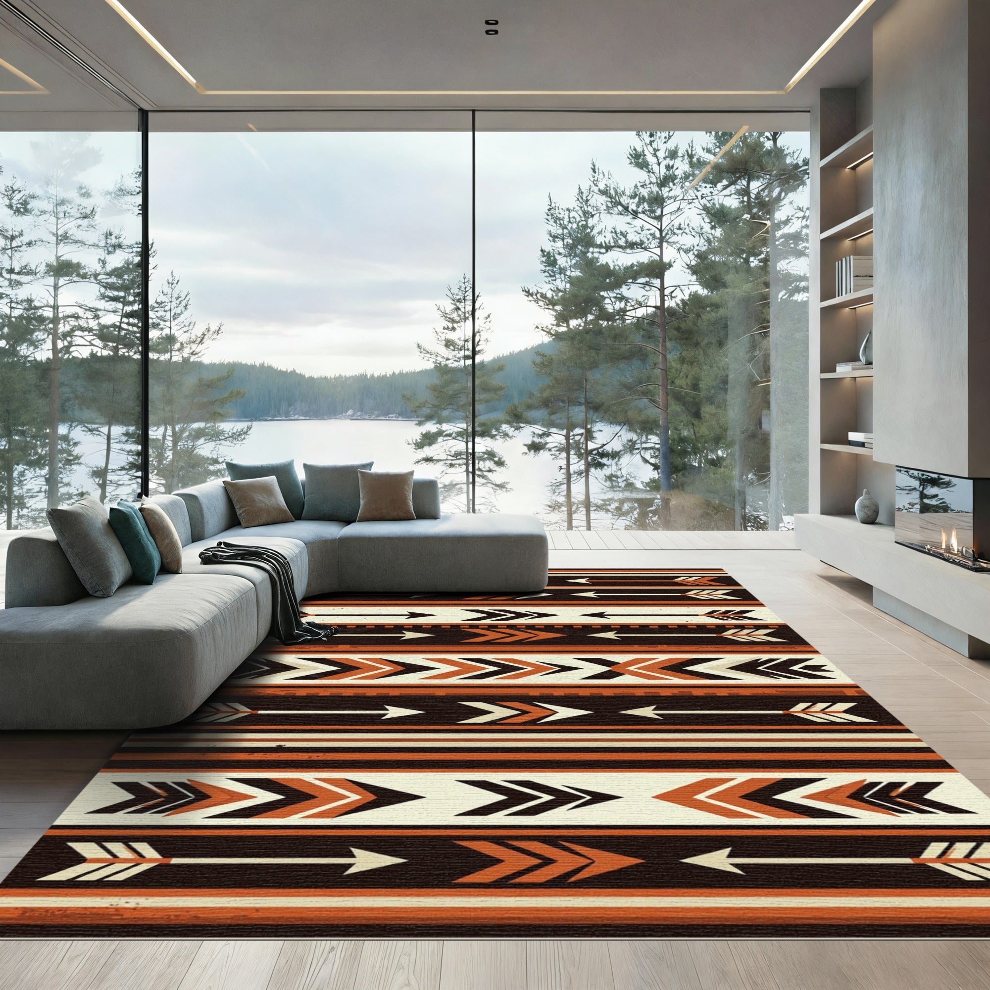 Earthy Tribal Arrow Stripe Geometric Composition Rug