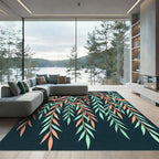 Artistic Willow Branch Peach Teal Dark Foliage Rug