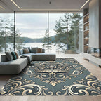 Ornate Golden Crown Baroque Scroll Rug