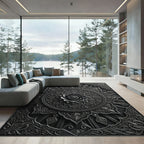 Ethereal Black Rose Mandala Rug