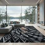 Tribal Black White Geometric Diamond Rug