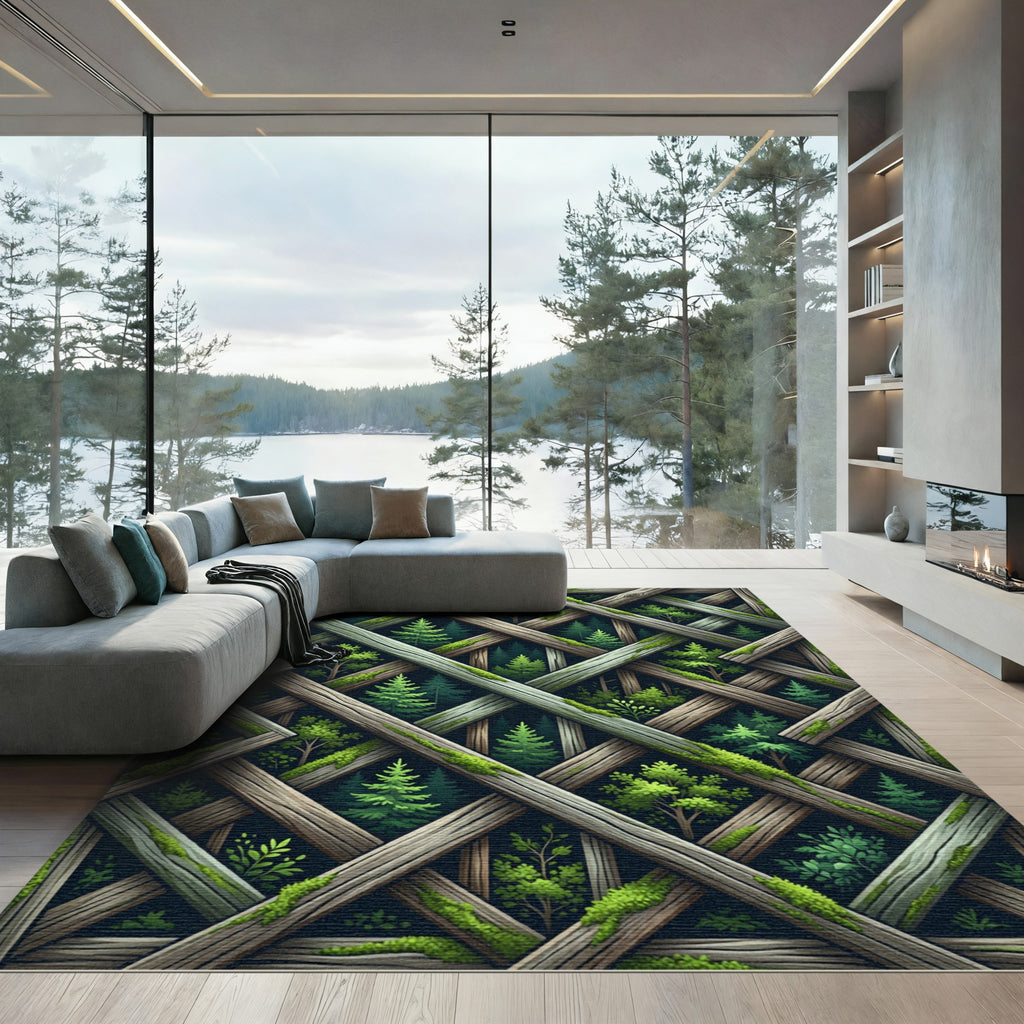 Mossy Lattice Forest Canopy Rug