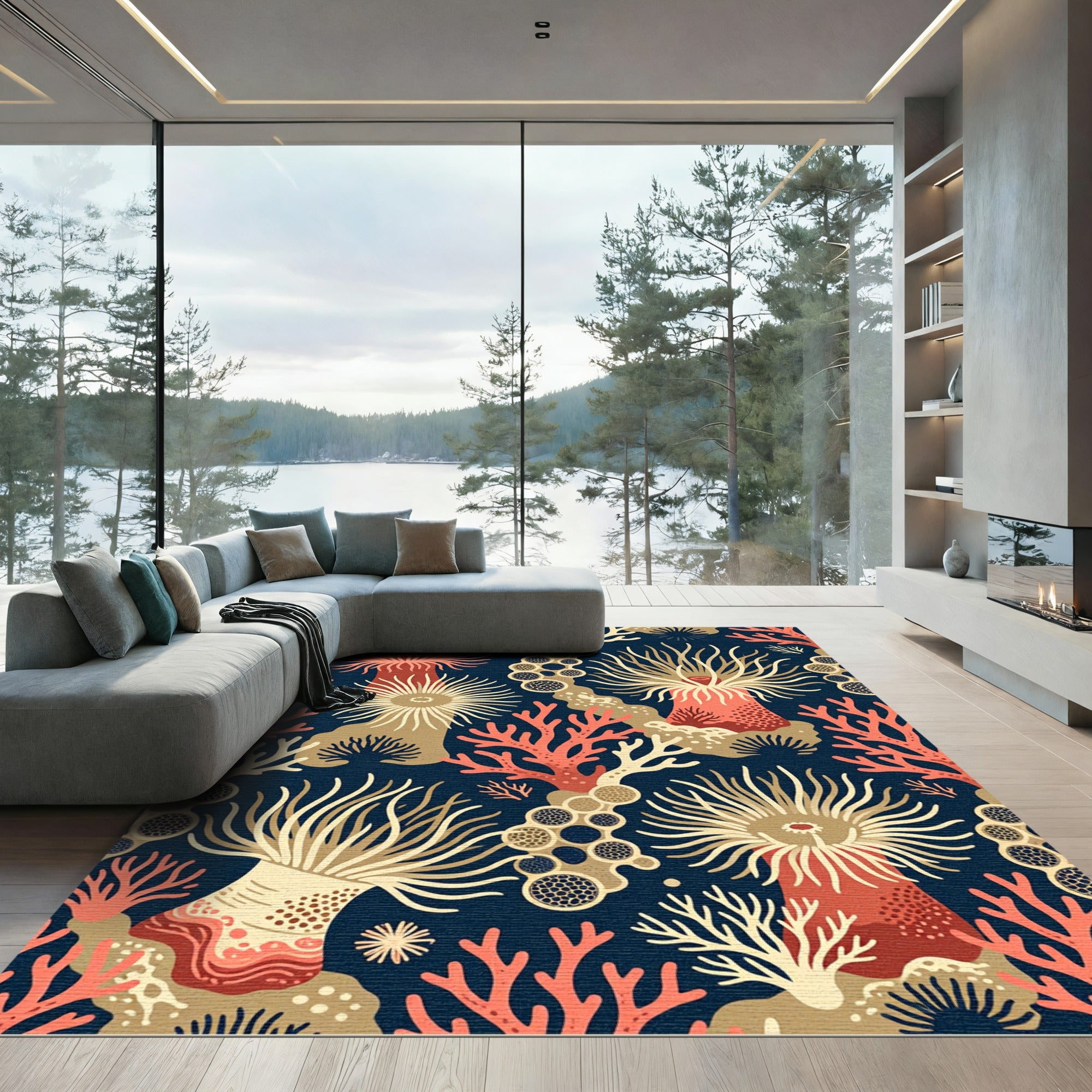 Coral Reef Anemone Deep Navy Rug