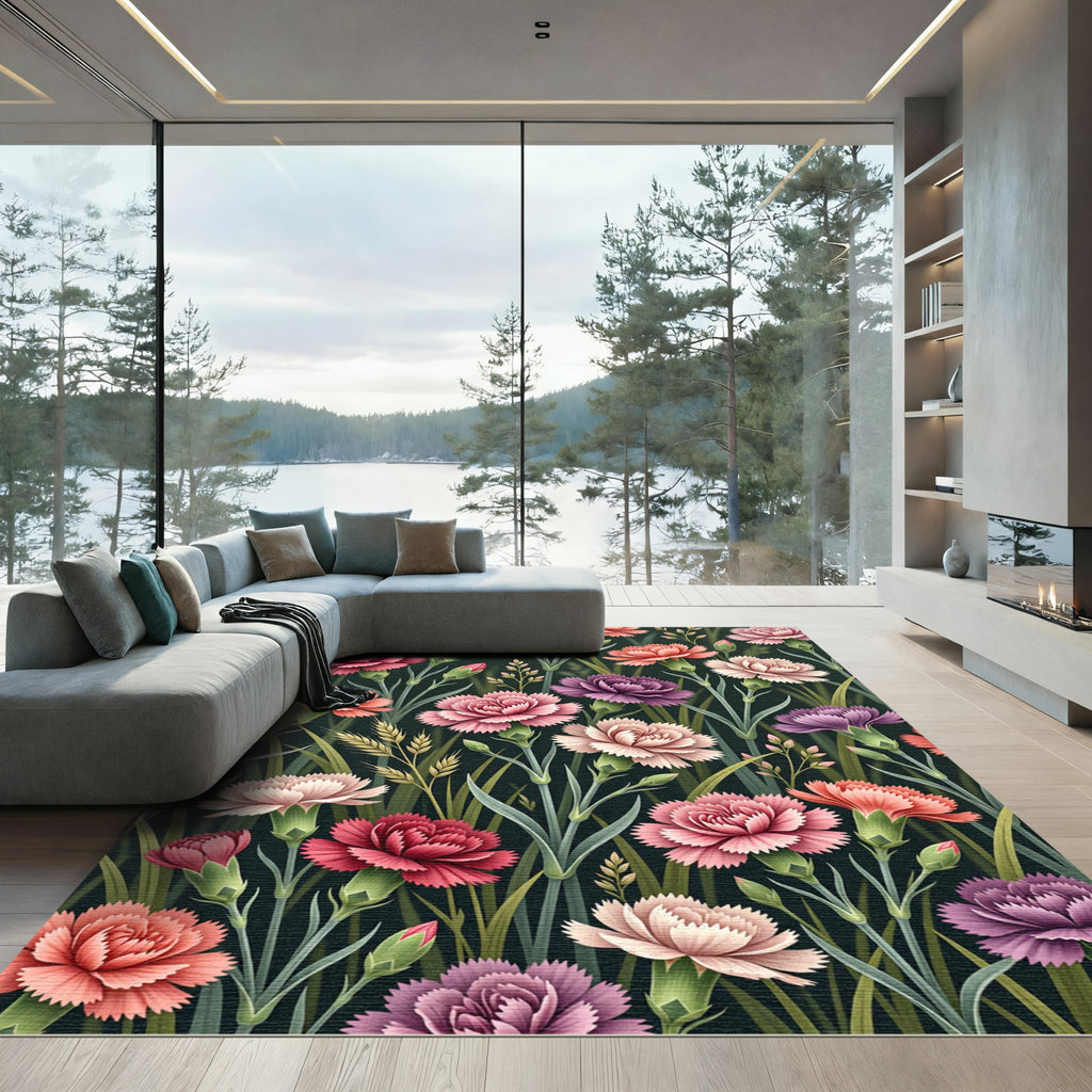 Vibrant Carnation Floral Meadow Rug