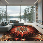 Vibrant Red Celestial Burst Art Rug