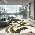 Modern Olive Abstract Flowing Curves Rug