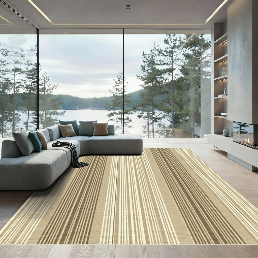 Sophisticated Taupe and Cream Vertical Stripe Rug