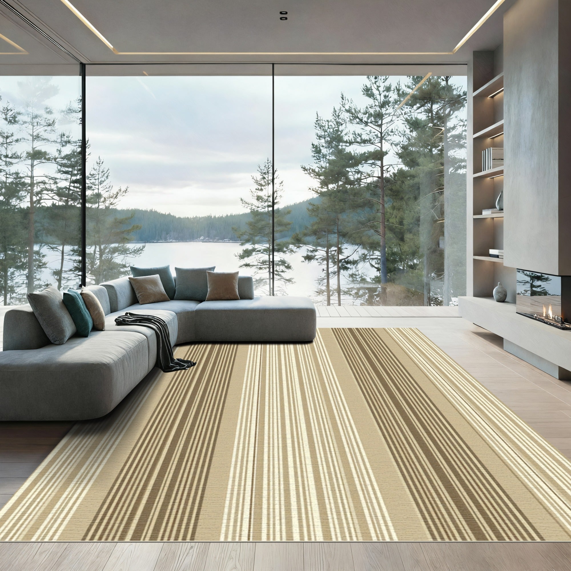 Sophisticated Taupe and Cream Vertical Stripe Rug