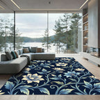 Elegant Navy Blue Serpentine Floral Vine Rug