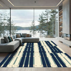 Modern Navy and Cream Picket Fence Rug
