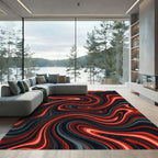 Crimson Black Swirl Fluid Area Rug