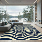 Bold Navy and Cream Wavy Abstract Rug