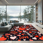 Red Hearts Valentine's Day Typography Rug