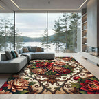 Crimson and Gold Floral Scroll Medallion Rug