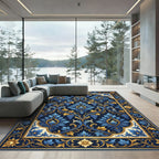 Blue and Gold Damask Grape Vine Rug