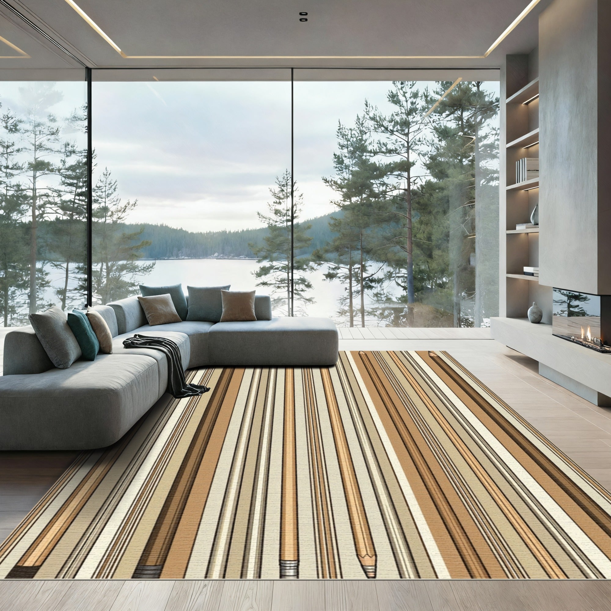 Brown Pencils Vertical Stripes Rug