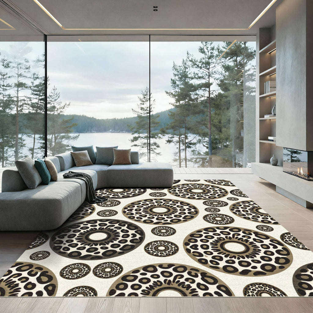 Leopard Speckled Circular Neutral Accent Rug