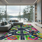 Isometric City Street Construction Play Rug